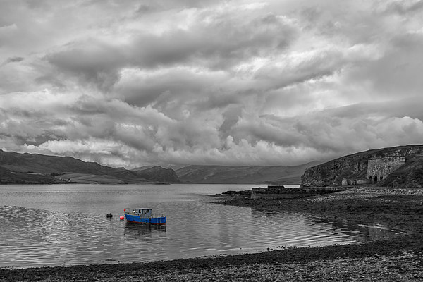 Blue Boat at Loch Eriboll Picture Board by Derek Beattie