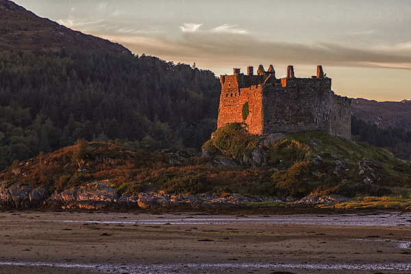 Castle Tioram Loch Moidart at Sunset Picture Board by Derek Beattie