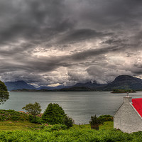 Buy canvas prints of Red Roofed Cottage and Loch Shieldaig by Derek Beattie