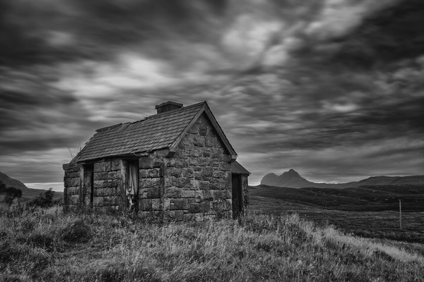 Suilven and the Old House at Elphin Picture Board by Derek Beattie