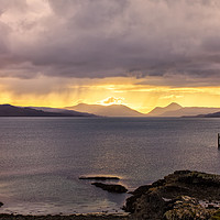 Buy canvas prints of Cuillin Mountain Sunset from Gairloch Harbour by Derek Beattie