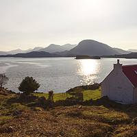 Buy canvas prints of Red Roofed Cottage and Loch Shieldaig by Derek Beattie