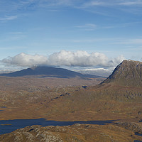 Buy canvas prints of Suilven, Cul Mor and Loch Sionascaig from Stac Pol by Derek Beattie