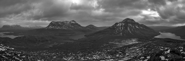 Assynt and Coigach Mountain Panorama Framed Mounted Print by Derek Beattie