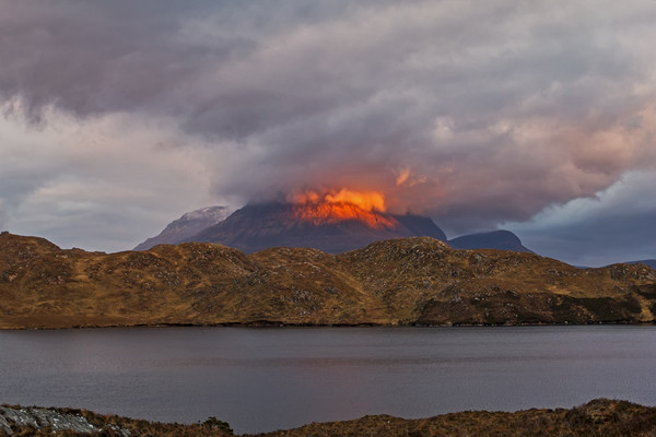 Cul Mor Fire Mountain at Sunset Scotland Picture Board by Derek Beattie