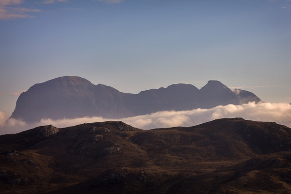 Suilven Mountain Morning Mists Scotland Picture Board by Derek Beattie
