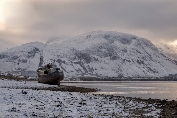 Ben Nevis and the Corpach Shipwreck Picture Board by Derek Beattie