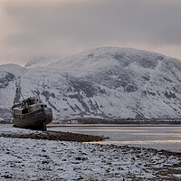 Buy canvas prints of Ben Nevis and the Corpach Shipwreck by Derek Beattie