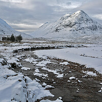 Buy canvas prints of Lagangarbh Cottage and the Buachaille Etive Beag G by Derek Beattie