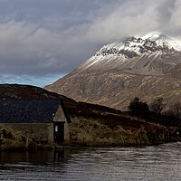 Buy canvas prints of Arkle and Loch Stack Boathouse by Derek Beattie