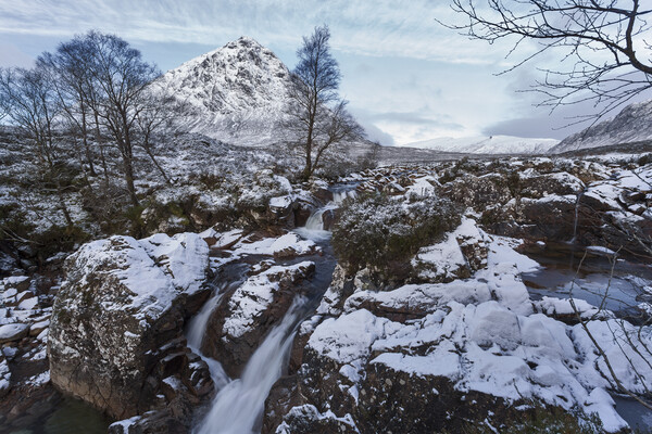 Buachaille Etive Mor and the Coupall Falls Glencoe Picture Board by Derek Beattie