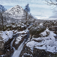 Buy canvas prints of Buachaille Etive Mor and the Coupall Falls Glencoe by Derek Beattie