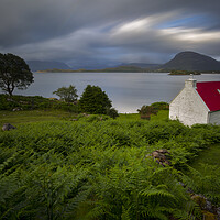 Buy canvas prints of Applecross Red Roofed Cottage Scotland by Derek Beattie