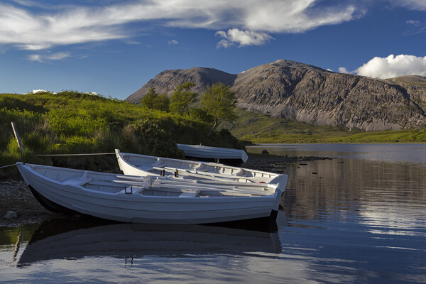 Arkle and Fishing Boats on Loch Stack Picture Board by Derek Beattie