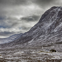 Buy canvas prints of Lagangarbh Cottage and the Buachaille Etive Mor Glencoe by Derek Beattie