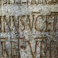 Buy canvas prints of Ancient Inscription: Latin Stone Detail Photograph by William AttardMcCarthy