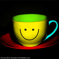 Buy canvas prints of Funny Wall Art - Smiley Colourful Teacup by Natalie Kinnear