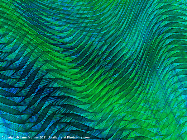 Blue Green Voile Digital Abstract Picture Board by Jane McIlroy