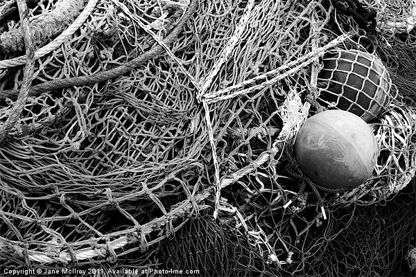 Pile of Fishing Nets, Monochrome Picture Board by Jane McIlroy