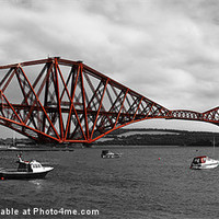 Buy canvas prints of Forth Rail Bridge, Scotland, B&W with red by Jane McIlroy