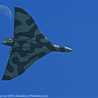 Buy canvas prints of Vulcan bomber in the nhastings skies. by steve akerman