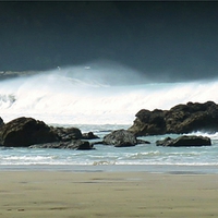 Buy canvas prints of  Surfing waves at Porthtowan by Liz Ward