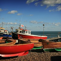 Buy canvas prints of Colourful Fishing Boats by Liz Ward