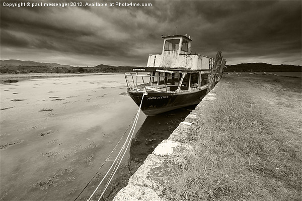 Loch Etive Old Boat B&W Picture Board by Paul Messenger
