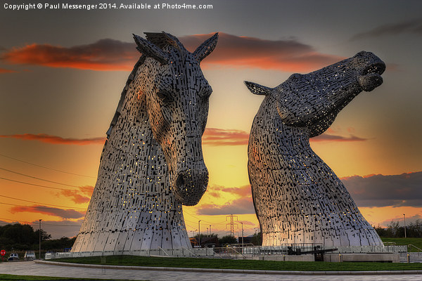  Kelpies Sunset Scotland Picture Board by Paul Messenger