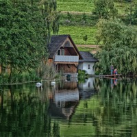 Buy canvas prints of house at the pond by Jo Beerens