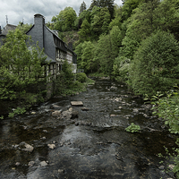 Buy canvas prints of Monschau river view by Jo Beerens