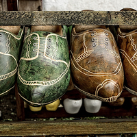 Buy canvas prints of wooden shoes by Jo Beerens