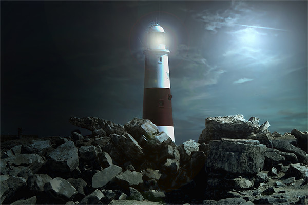 Portland Lighthouse at night Picture Board by Dean Messenger