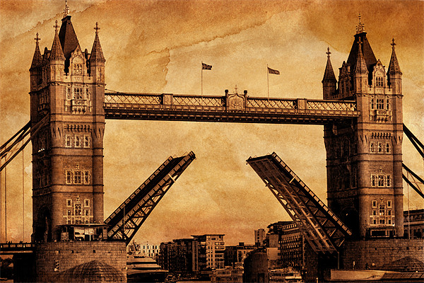 Tower Bridge Sepia Picture Board by Dean Messenger
