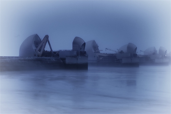 Misty Morning over Thames Barrier Picture Board by Dean Messenger