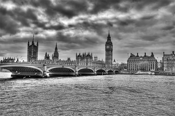 Big Ben and Westminster B&W Picture Board by Dean Messenger