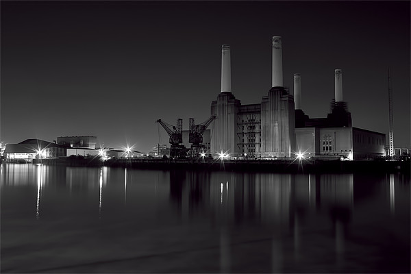 Battersea at night black and white Picture Board by Dean Messenger
