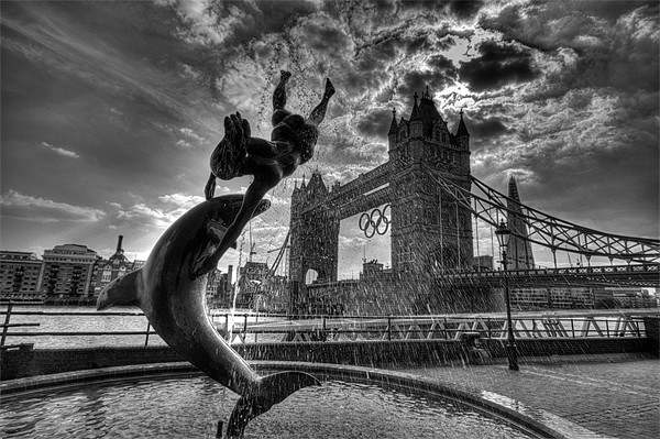 Fountain and Tower Bridge Picture Board by Dean Messenger