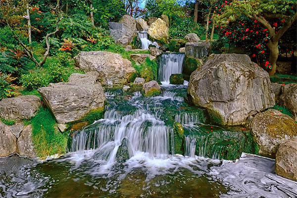 Kyoto Gardens waterfall Picture Board by Dean Messenger