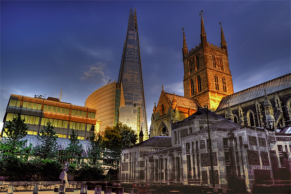 Shard and Southwark Cathedral Picture Board by Dean Messenger