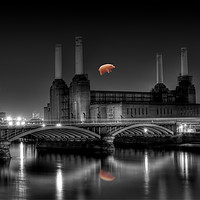 Buy canvas prints of Battersea Power station and pig by Dean Messenger
