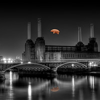 Buy canvas prints of Battersea Power station and pig by Dean Messenger
