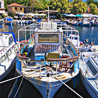 Buy canvas prints of greek fishing boat for sale by meirion matthias
