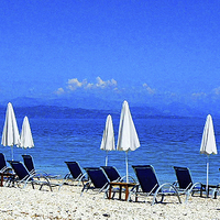 Buy canvas prints of Beach chairs and parasols by Mandy Rice