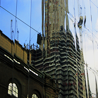 Buy canvas prints of  Reflections in the building by Mandy Rice