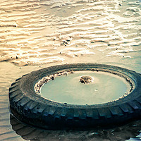 Buy canvas prints of Car wheel on beach by Mandy Rice