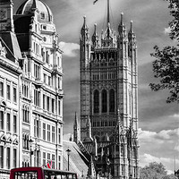 Buy canvas prints of Red London Buses and Westminster Cathedral by Fiona Messenger