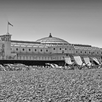 Buy canvas prints of Brighton pier in black and white by Sara Messenger