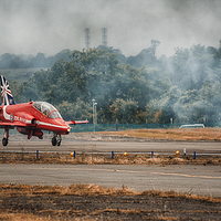 Buy canvas prints of RAF Red arrow hawk jet has landed by Sara Messenger