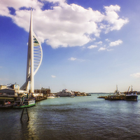Buy canvas prints of  Spinnaker Tower & Portsmouth Harbour by Sara Messenger